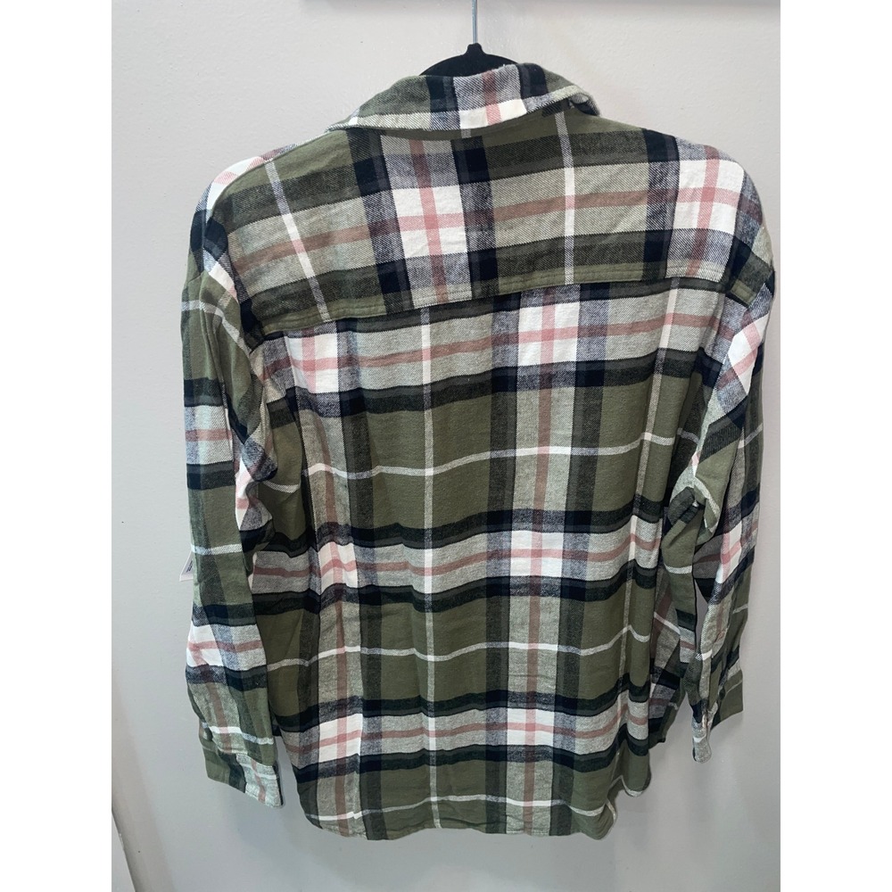 Old Navy The Boyfriend Shirt Olive Green Plaid Cotton Button Down Womens Large - Picture 4 of 4